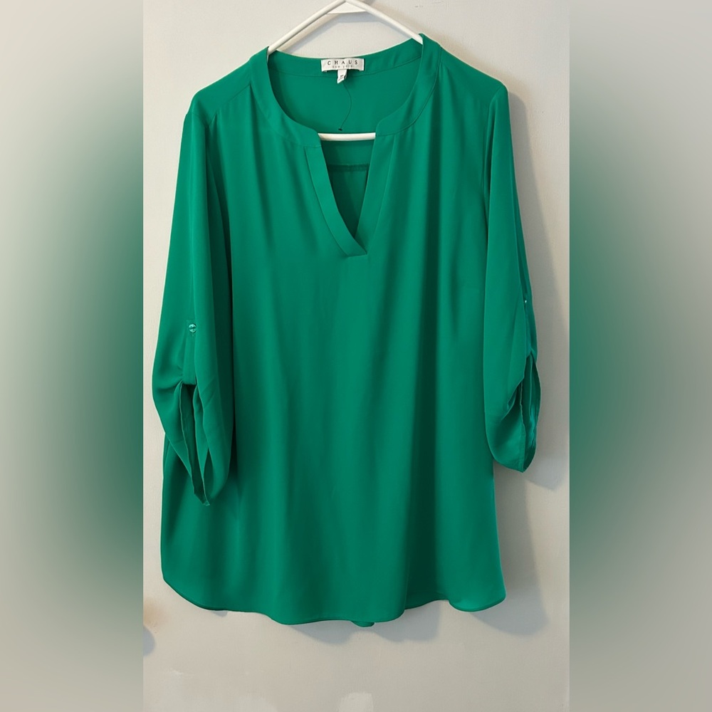 NWT Chaus New York Green Blouse Top Shirt 2X
